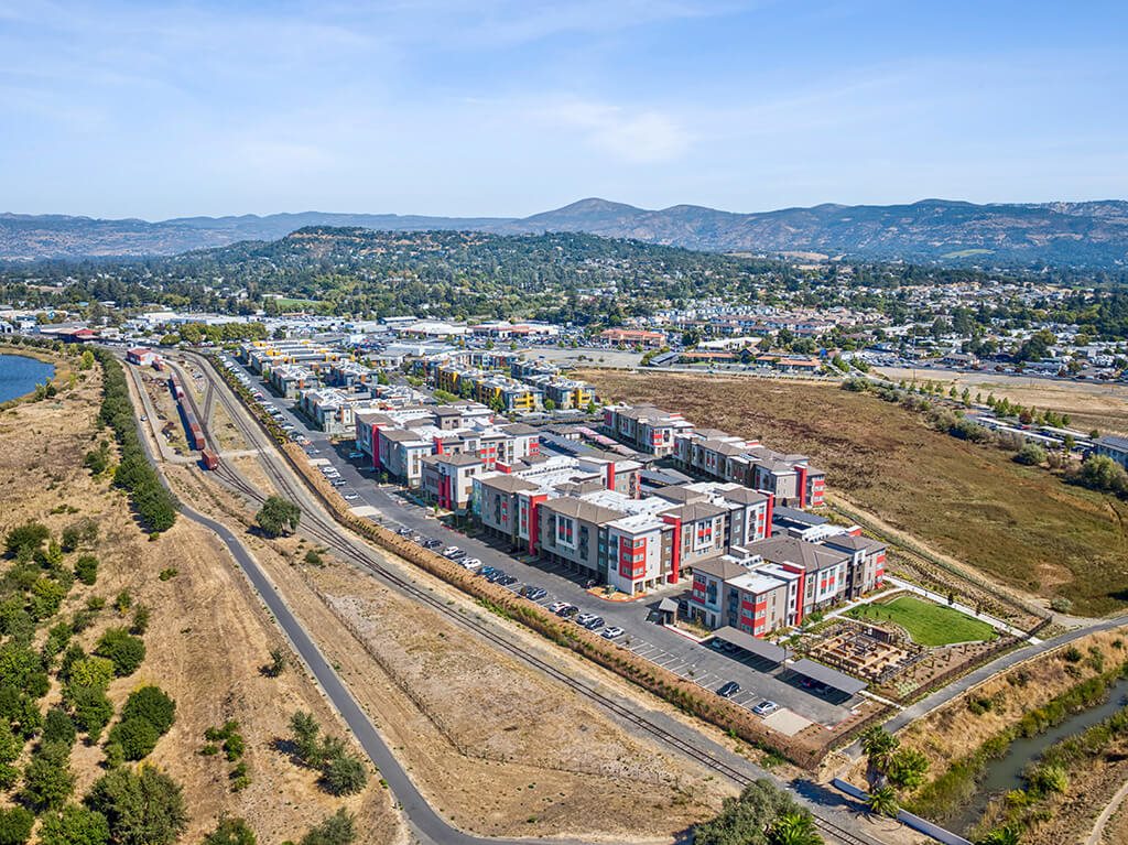 Drone view of community at The Braydon Apartments in Napa CA